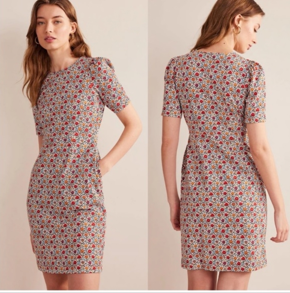 Boden Red and Blue Floral Midi Dress Sz 10L